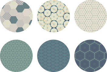 Wall Mural - Set of geometric modern graphic elements vector. Asian icons with Japanese pattern. Abstract banners with hexagon shapes. 