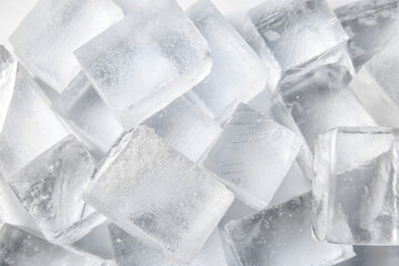 Poster - Many clear ice cubes as background, top view