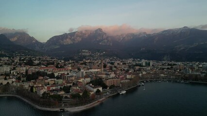 Poster - Aerial of the Varenna town on the edge of Lake Como in Italy with mountains in the background