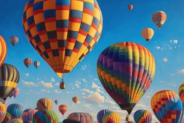 balloon festival .colorful balloons against a blue sky with clouds. Generative AI