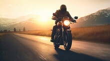 Motorbike Rider On Road. Generative AI