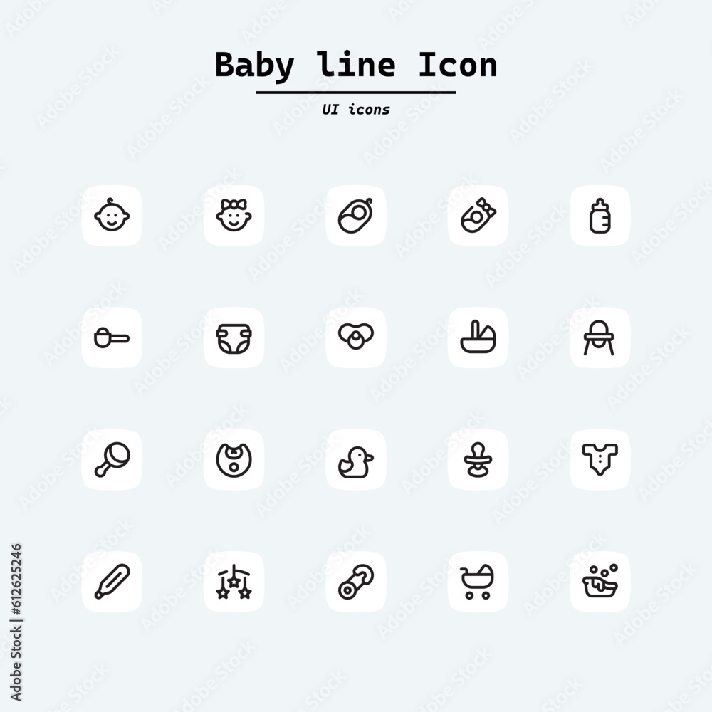 Baby care vector icons set isolated on white background flat vector ...