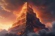 Construction of the Tower of Babel from the biblical story, Generative AI