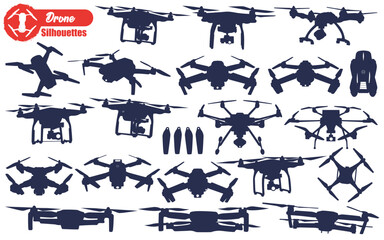 Flying Drone or Delivery Drone Silhouettes Vector Illustration