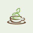 tea cup with leaves flowing upwards logo