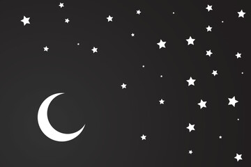 Moon and stars icon isolated. Flat design. Moon and star Icon isolated on white Background. Night symbol for your web site design, logo. Flat design. filled black symbol. 