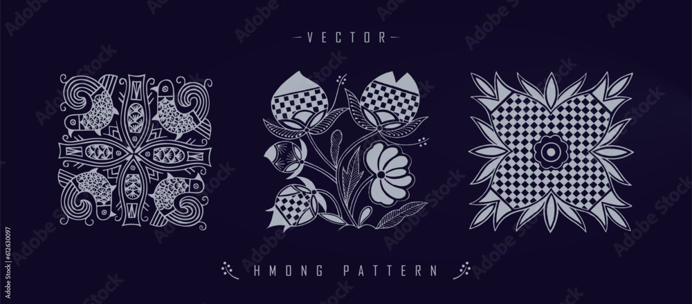 Blue Hmong Patterns Traditional Hmong pattern on a dark blue background Stock Vector ...