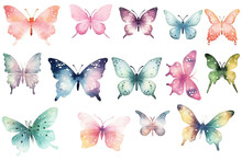 Set Of Butterflies Isolated, Butterflies Clipart Colour Water Style