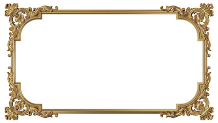 Wall Mural - antique golden frame rectangle, PNG, cut out or isolated on white background