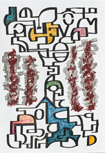 A Mixed Media Multicolored Abstract Calligraphic Drawing