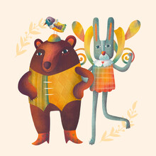 Vintage Bear, Rabbit And Bird Characters