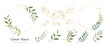 Luxury botanical gold wedding frame elements collection. Set of polygon, circle, glitters, leaf branches, flower, eucalyptus. Elegant foliage design for wedding, card, invitation, greeting.