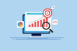 © Sammby - SEO ranking development, website traffic increase graph with rocket speed, data and information monitoring with magnifier, vector illustration banner.