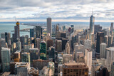Fototapeta Nowy Jork - Aerial view of Chicago downtown high rise buildings and lake Michigan