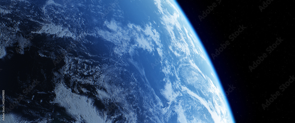 Cinematic shot of planet earth globe clouds and space background.