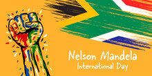Hand Drawn Banner Nelson Mandela International Day Illustration With Hand And Flag