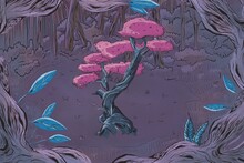 Pink Tree In A Violet Forest