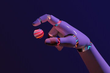 Robot hand holding an artificial intelligence sphere