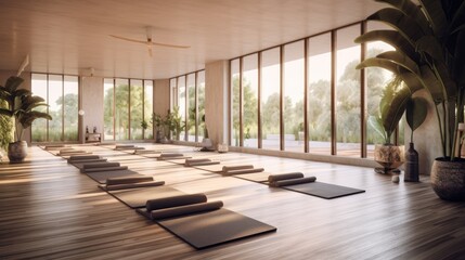 Canvas Print - Yoga gym with a modern concrete interior. Generative AI