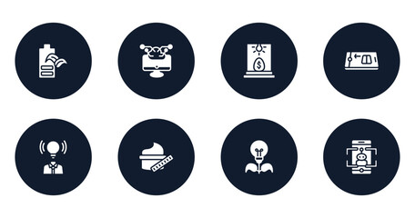 Wall Mural - general filled icons set. flat filled icons sheet included eco battery, computing technology, business incubator, digital product, brand awareness, beauty care, energy efficiency, ar game vector.
