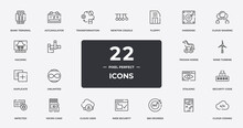 Cloud Technology Outline Icons Set. Thin Line Icons Sheet Included Bank Terminal, Transformation, Floppy, Cloud Sharing, Wind Turbine, Micro Card, , Cloud Coding Vector.