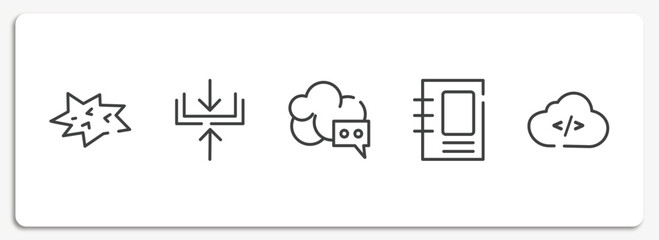 cloud technology outline icons set. thin line icons sheet included comic, compression, cloud messaging, binding, cloud coding vector.