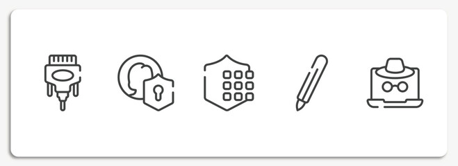 Wall Mural - web and hacker outline icons set. thin line icons sheet included dvi, user protection, passkey, digital pen, fraud vector.