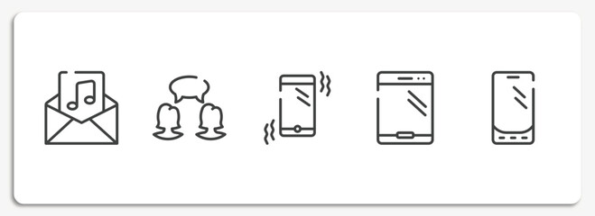 Sticker - phoneset outline icons set. thin line icons sheet included audio file, confirmity, mobile phone vibrating, phone or tablet, mobile phone de vector.