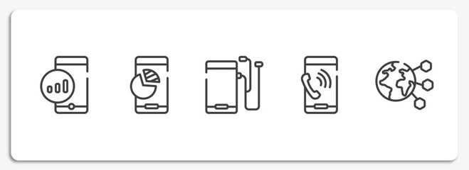 Sticker - internet of things outline icons set. thin line icons sheet included mobile, mobile analytics business tool, mobile phone with auriculars, phone call, planet earth vector.