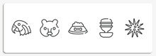 Minimal Animals Outline Icons Set. Thin Line Icons Sheet Included Parrot Head, Hedgehog Head, Dog Food, Water Replenisher, Sea Urchin Vector.