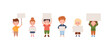 © sabelskaya - Set of little kids holding blank papers and signs, cartoon flat vector illustration isolated on white background.