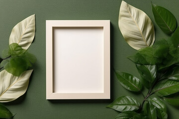 Flat lay of frame with leaves decoratio ai generated