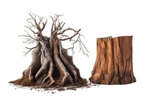 Tree Stump, Dead Tree, And Roots Isolated On Transparent Background