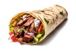 Shawarma durum doner kebab over white background. Generative AI, Generative AI