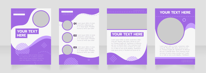 Insurance purple wavy blank brochure layout design. Service info. Vertical poster template set with empty copy space for text. Premade corporate reports collection. Editable flyer paper pages
