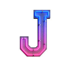 Wall Mural - Concrete neon light alphabet J on transparent background, PNG file