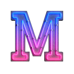 Wall Mural - Concrete neon light alphabet M on transparent background, PNG file