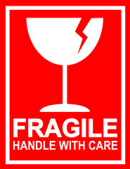 Wall Mural - sticker fragile handle with care, red fragile warning label with broken glass symbol