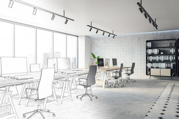 office interior design project concept. 3d rendering