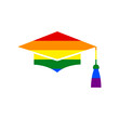 Mortar Board or Graduation Cap, Education symbol. Rainbow gay LGBT rights colored Icon at white Background. Illustration.