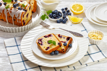 Wall Mural - Lemon Blueberry Bread with Lemon Glaze, top view