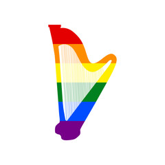 Wall Mural - Musical instrument harp sign. Rainbow gay LGBT rights colored Icon at white Background. Illustration.