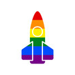 Retro Rocket sign illustration. Rainbow gay LGBT rights colored Icon at white Background. Illustration.