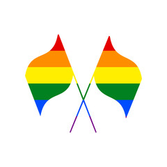 Two crossed flags sign. Rainbow gay LGBT rights colored Icon at white Background. Illustration.