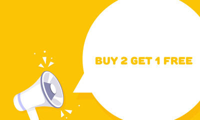 Buy 2 get 1 free. Flat, yellow, banner buy 2 get 1 free. Vector illustration.