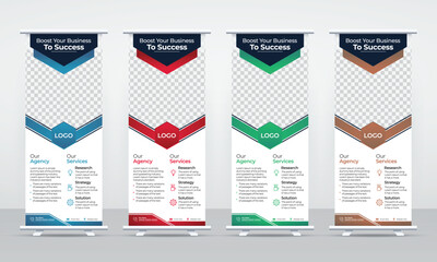 colorful business roll up banner stand template for advertising and promotional purposes, modern cor