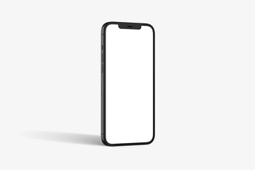 Black modern smartphone mockup. Mobile smart phone technology front blank screen studio shot isolated on over white background with clipping paths for Phone and for Screen.