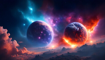 Wall Mural - a beautiful universe full of stars and planets with hd color