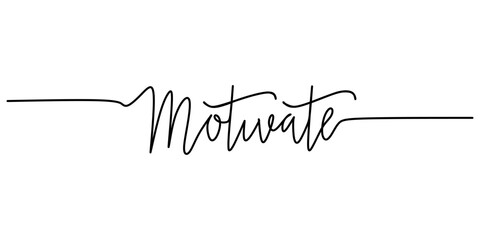 One continuous line drawing typography line art of motivate word writing isolated on white background.