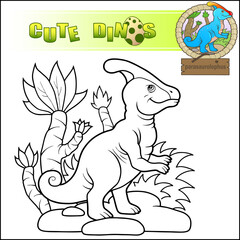 Sticker - cute prehistoric dinosaur parasaurolophus coloring book